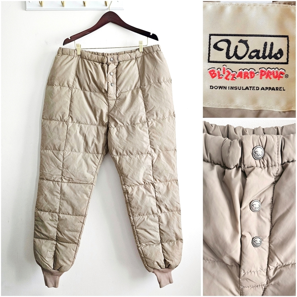 Vintage 80s Walls Blizzard-Pruf Down Ski Pants XL Tall Beige USA Made Workwear